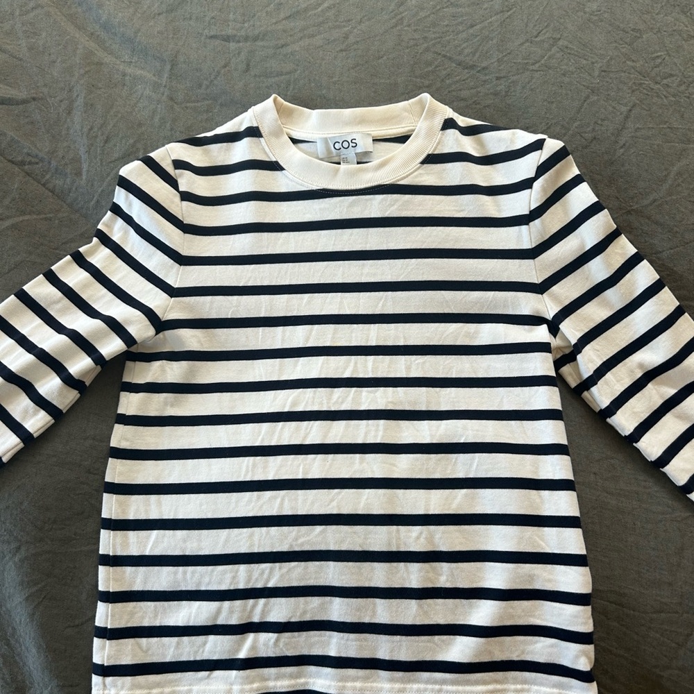 COS Long Sleeve Navy and White Striped Tee - Like New